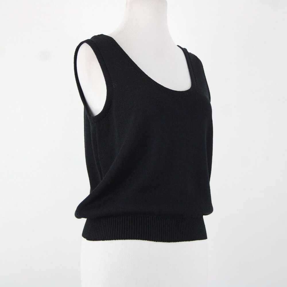 St John Basics Sz M Black Wide Strap Santana Knit Tank Top - Picture 5 of 16